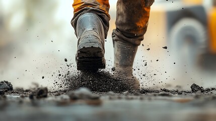 Boots Stomp Dirt at Construction Site