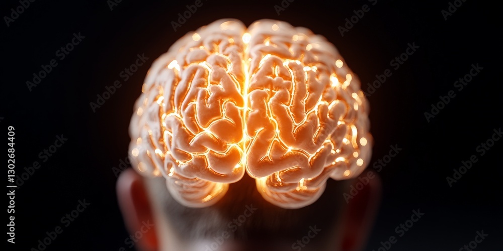 Poster glowing brain with neural connections symbolizing neuroscience artificial intelligence cognitive fun