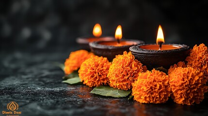 Diwali candles & marigold flowers