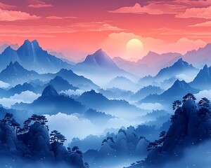 Misty Mountain Sunrise Panorama