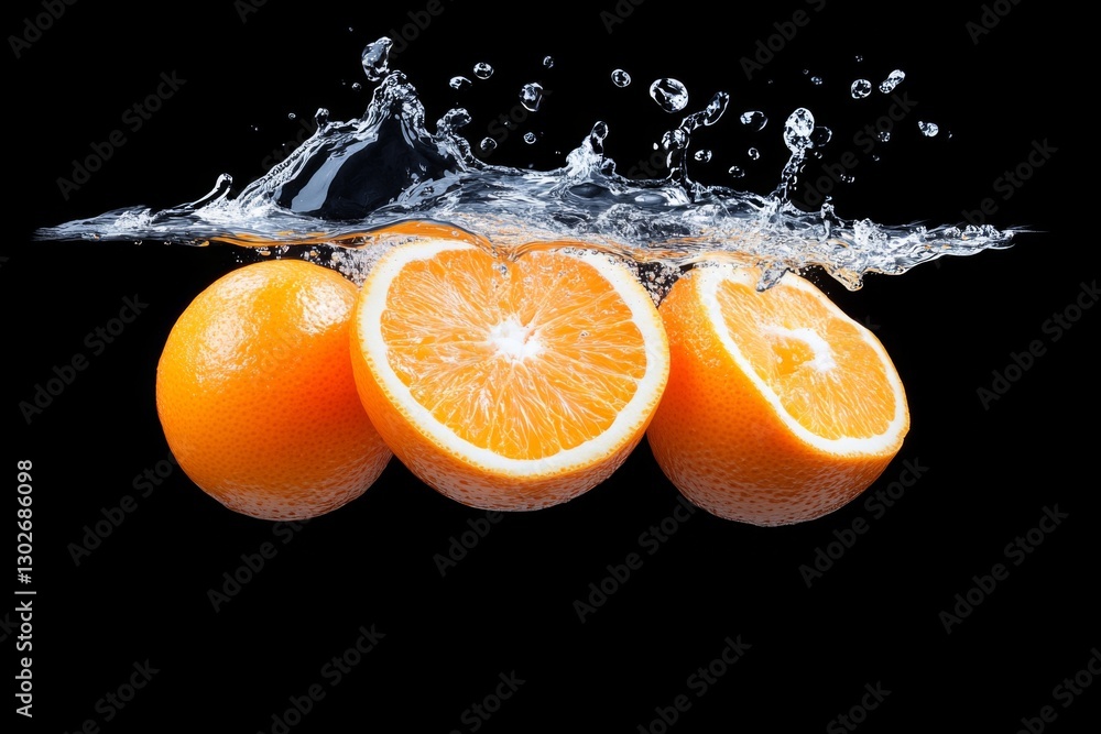 Aufkleber fresh oranges splashing in clear water creating a vibrant and refreshing effect