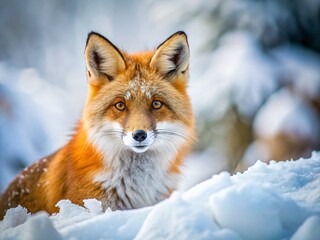 Obraz premium Majestic Red Fox in Snowy Landscape - Winter Wildlife Macro Photography