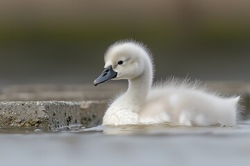 Baby Swan Swimming in Pond