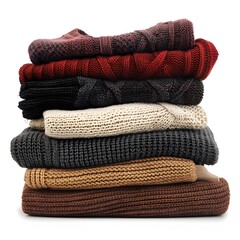 Cozy Stacked Sweaters in Various Textures and Colors Displayed Neatly