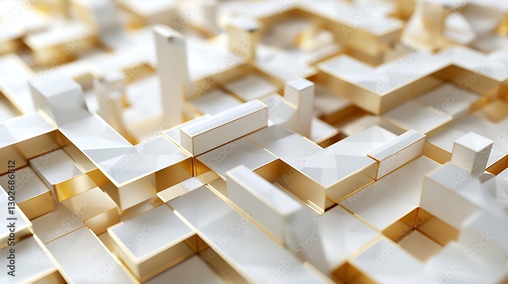 Poster abstract geometric surface with white and gold blocks in a 3d arrangement. modern minimalist texture