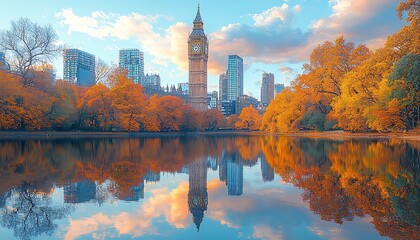 Autumnal Central Park, Big Ben Reflection