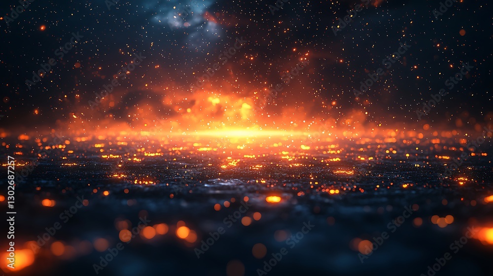 Wall mural abstract glowing lights over dark ground, could be used for space or tech concepts