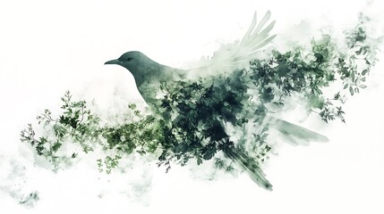 Fototapeta premium Serene Dove Soaring Through Verdant Foliage