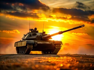 Majestic Sunrise Silhouette of a Battle Tank - Epic Bokeh Photography