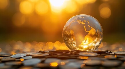 Glass Globe on Coins at Sunset