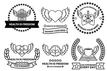 Set of illustrations in the concept of health care and medicine in a line style