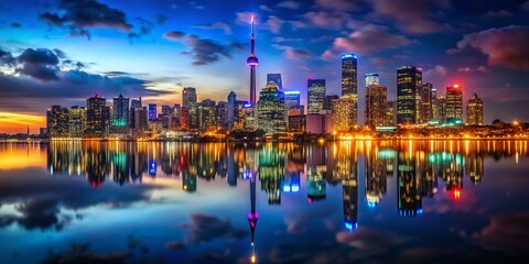 Obraz premium Majestic Toronto Skyline Night Reflection - High-Resolution Stock Photo