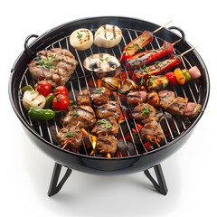 Grilled Meat and Vegetables on Charcoal Barbecue Grill Setup