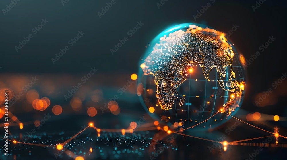 Poster a digital globe with glowing lines connecting different parts of the world.