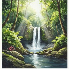 Naklejka premium Hidden Waterfall in a Tropical Jungle