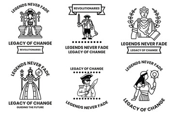 Set of illustrations in the concept of historical figures in line drawing style