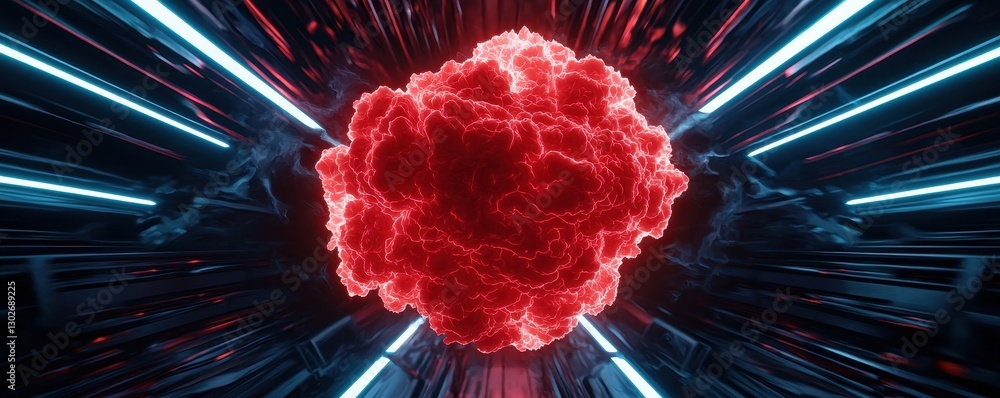 Aufkleber A vibrant red explosion surrounded by glowing blue lines, creating a dynamic and energetic visual effect.