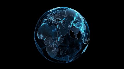 Fototapeta premium A digital rendering of Earth with blue light trails around the continents.