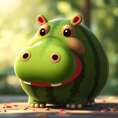 Adorable Watermelon Hippo Character with Whimsical Design and Charm