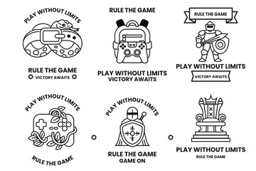 Set of illustrations in the concept of gamers in a line style