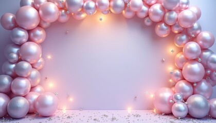 Elegant Pastel Balloon Arch with Sparkling Accents for Celebratory Backdrops and Festive Decorations, Perfect for Events or Themed Photography Studios and Digital Composites