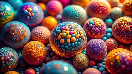 Fototapeta premium Microscopic Food Network: Colorful Interconnected Orbs, Abstract Culinary Art