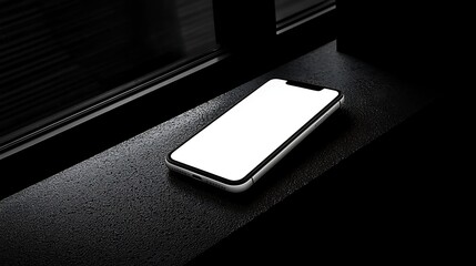 Cellphone with blank screen on dark, textured surface for product mockup
