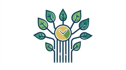 Green Growth Concept with Leaves and Circular Check Mark Icon
