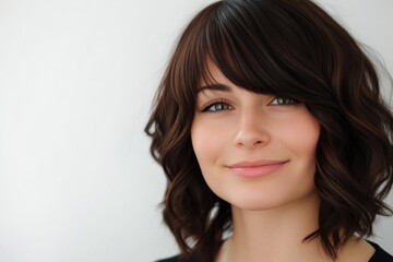 Shiny Dark Hair Close-Up on White Background