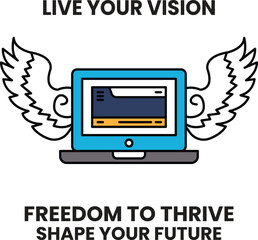 A laptop with wings on it that says 