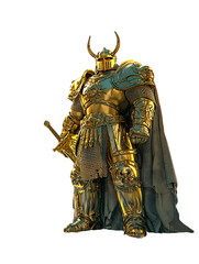 Fototapeta premium Golden armored knight in heroic pose