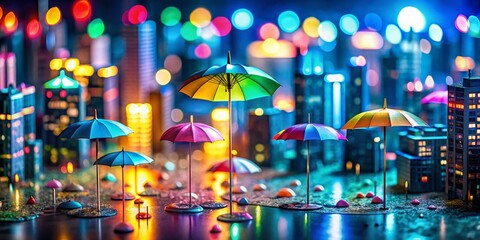 Obraz premium Miniature Cyber Security: Umbrellas & Digital Shields Protecting Data