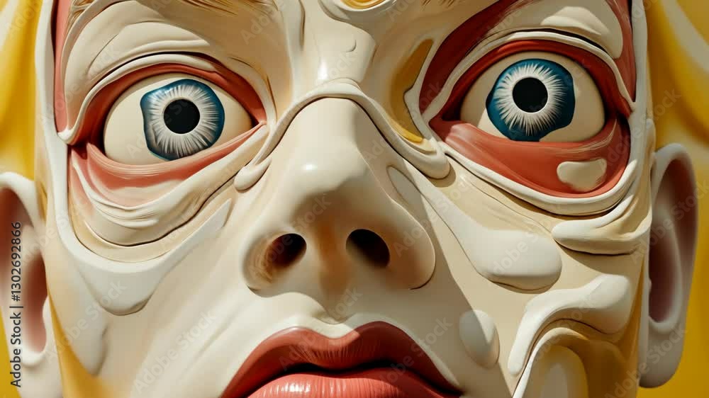 Poster artistic close-up of a surreal face with striking features and vivid colors, exploring human express