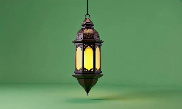 Glowing golden lantern sways calmly in subtle motion on a keyable green screen background, enhancing creative video possibilities