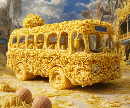 a schol bus made by noodles concept ai art