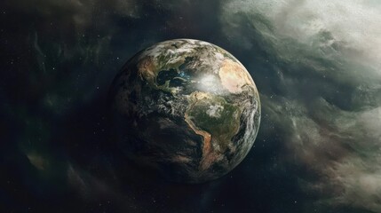 This breathtaking image depicts Earth from space, showcasing its vibrant colors and swirling clouds, conveying the beauty and fragility of our planet in the cosmic realm.