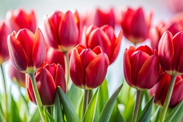 Naklejka premium Miniature Red Tulips on White - Tilt-Shift Photography Stock Photo