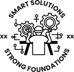 A man is holding a wrench and a gear