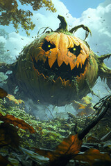 Creepy Midnight Jungle Pumpkins: Halloween Spooky Scene
