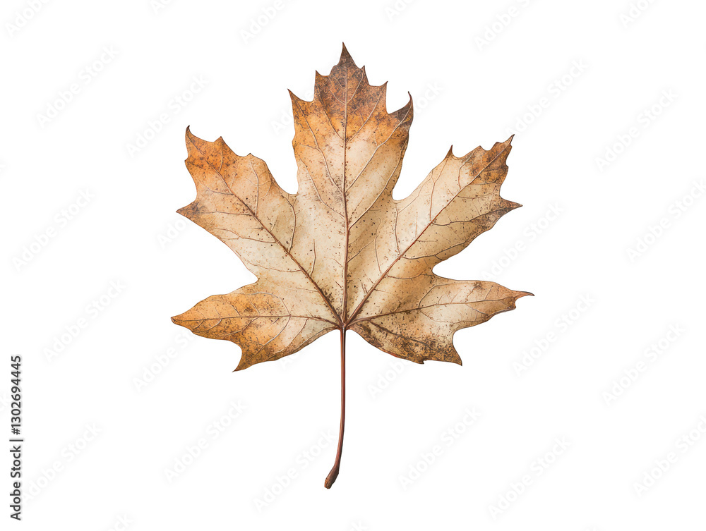 Wall mural the image presents a close-up of a single, dried maple leaf isolated on a transparent background.