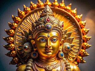 Fototapeta premium Miniature Surya Statue, Hindu Sun God, Closeup, High Depth of Field, Religious Art