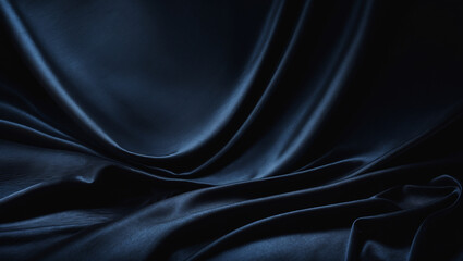 Obraz premium Luxury dark blue satin fabric with smooth folds and soft draping. Elegant, silky texture perfect for backgrounds, fashion, or design projects