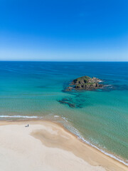 Su Giudeu bay, with crystal clear water and white sand, view from the drone, Su Giudeu beach, Chia, Domus de Maria, Sardinia, Italy