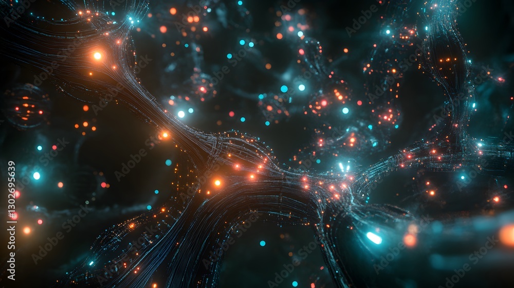 Poster illuminated digital network of interconnected data streams visualized abstractly