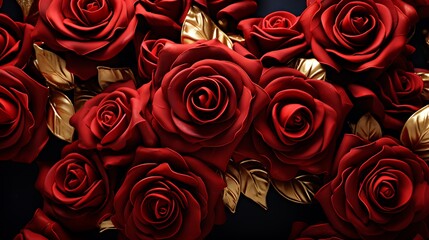 Sophisticated wedding background with lush red roses and ornate golden brown details