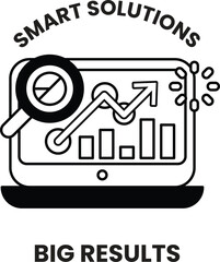 A black and white image of a magnifying glass with a graph on a laptop screen