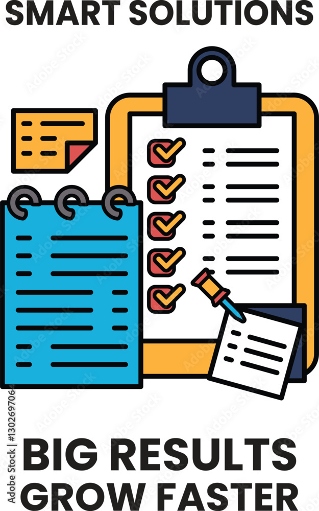 Poster a smart solutions board with a checklist and a pin