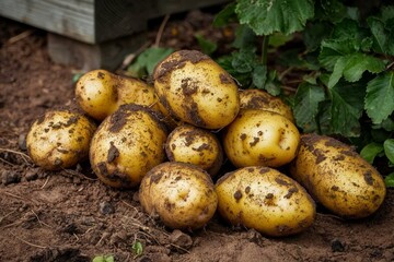 Dirty Yellow Potatoes on the Ground