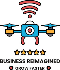 A blue and red drone with a red and white antenna