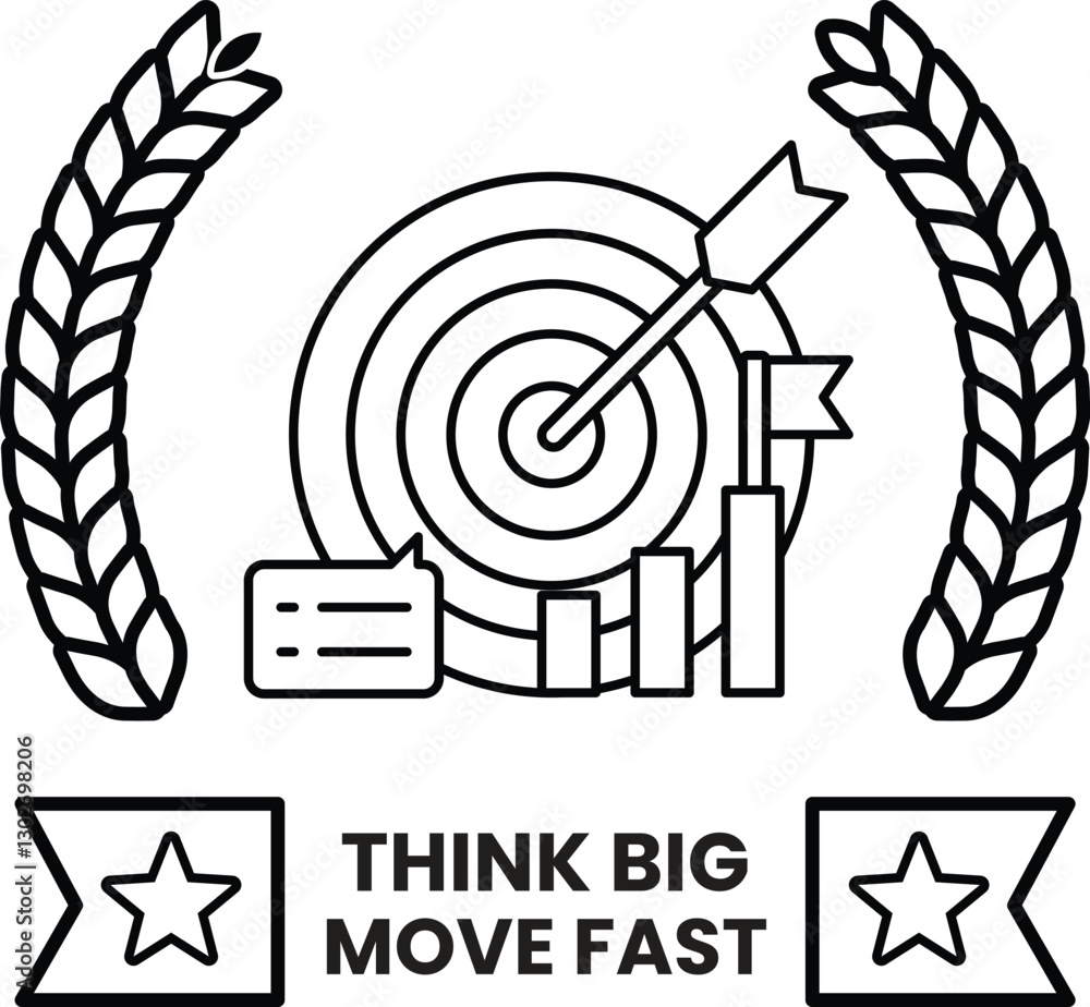 Poster a black and white image of a target with a bullseye and a arrow pointing to it